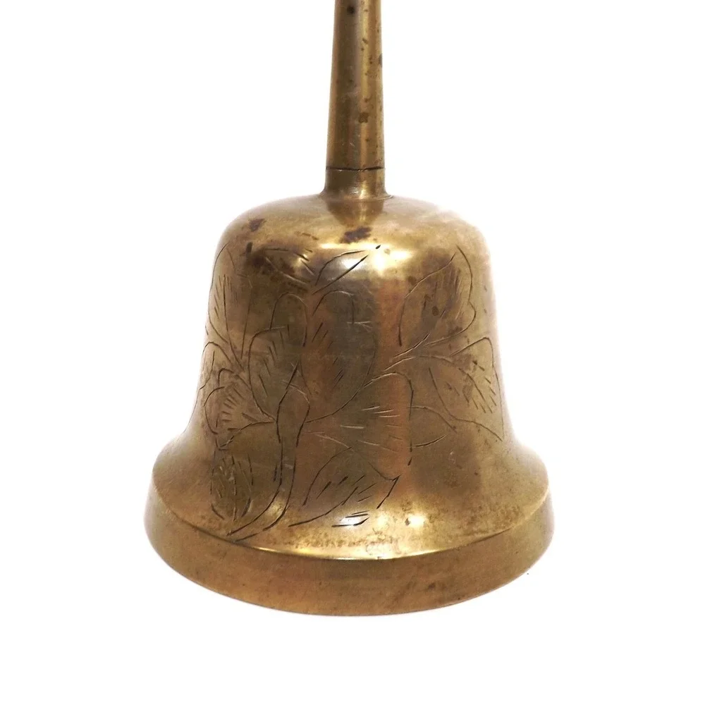 Vintage Collectible Etched Brass Bell Floral Design - 5.5